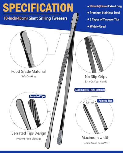 JETKONG 2 Pcs 18 Inch (45cm) Stainless Steel Grill Tongs Heavy Duty Giant Tweezer Tongs, Extra Large Tweezers Tools for Cooking, Grilling, BBQ and Turning Food (Black) - Image 2