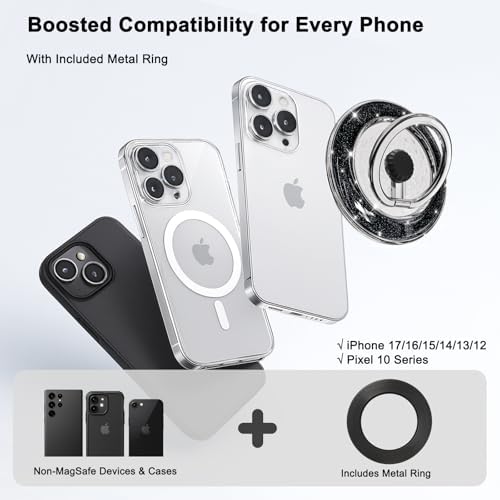 Magnetic Phone Ring Holder for MagSafe, Glitter, All Black - Image 2