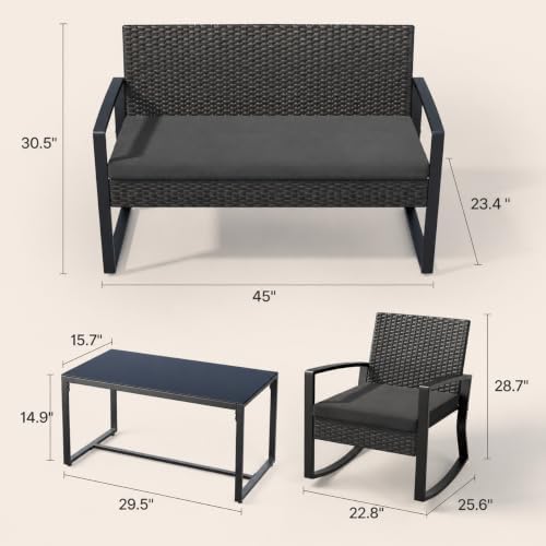 Ahomly 4 Piece Outdoor Patio Furniture Set with Rocking Chairs, Black - Image 2