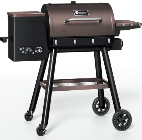 KingChii Wood Pellet Grill & Smoker, Electric Pellet Smoker Grill, 595 SQ.IN Grill Cooking Capacity, 13.2LB Hopper for Outdoor Barbecue Patio Cooking Bake and Roast,Brown (Up to 500°F) by KingChii