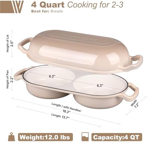 VORRINGARD Enameled Cast Iron Double Dutch Oven with Lid, Dual Round Loaf Pan, Bread pan for Homemade Sourdough Bread Baking, Latte - Image 2