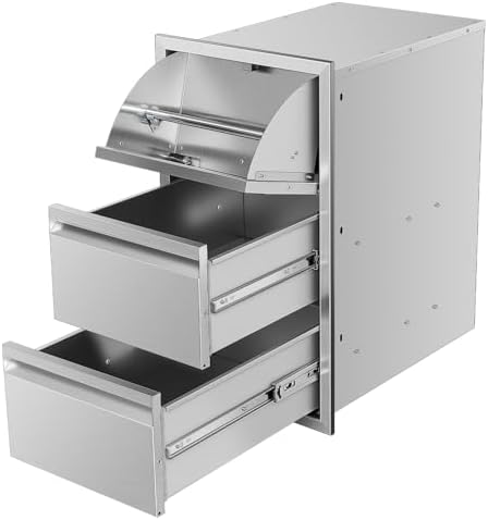 Outdoor Kitchen BBQ Drawers Stainless Steel Built-in with Handle Weatherproof Storage for Outdoor Grill Station Accessories (15''W x 26''H x 22''D) by MIGODA