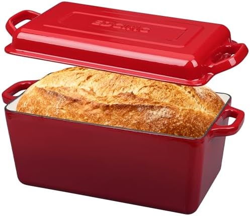 EDGING CASTING Enameled Cast Iron Dutch Oven, Oblong Bread Oven for Sourdough Bread Baking, Baking Pan, Dual Handles, Oven Safe, 4 Quart, Red by EDGINGCOOKWARE