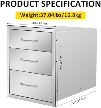 Outdoor Kitchen Drawers 18" W x 21" H x 21" D Flush Mount Triple BBQ Drawers with Chrome Handle Stainless Steel Drawer for Outdoor Kitchen Island, Patio Grill Station - Image 2