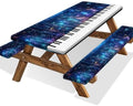 Piano Keyboard Picnic Table Cover with Bench Covers, Camping Essentials, Music Themed Waterproof Windproof, Fitted Tablecloth Cover with Elastic Edge, for Outdoor, Garden, 3 PCS, 30x96 Inch by Xguatan