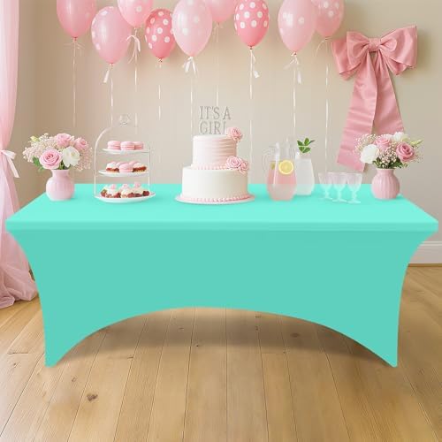 Smiry 2 Pack Spandex Table Cloth 4FT, Elastic Fitted Aqua Tablecloth - Image 5
