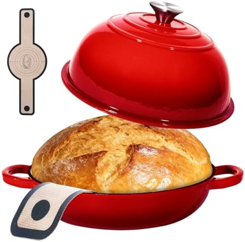 6QT Enameled Cast Red Iron Dutch Oven For Sourdough Bread Baking by ONKO