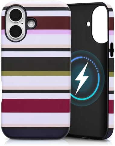 for iPhone 17 Case, Magnetic Matte Frosted Dual-Layer Striped Phone Case for Women, Retro Aesthetic Cover Compatible with Mag Safe Accessories - Retro Vineyard by YKCZL