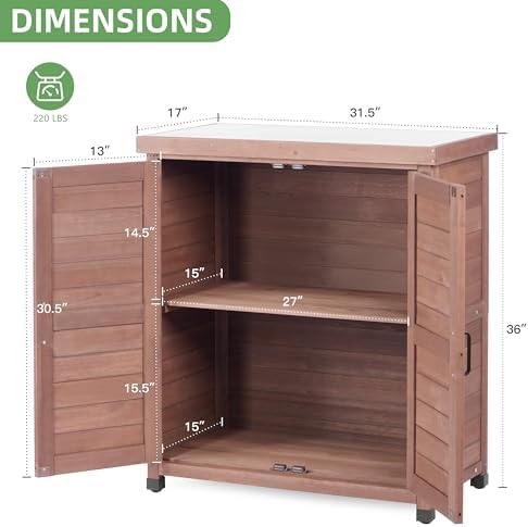 Outdoor Storage Cabinet with Metal Tabletop, Cedar Wood Garden Workstation - Image 3