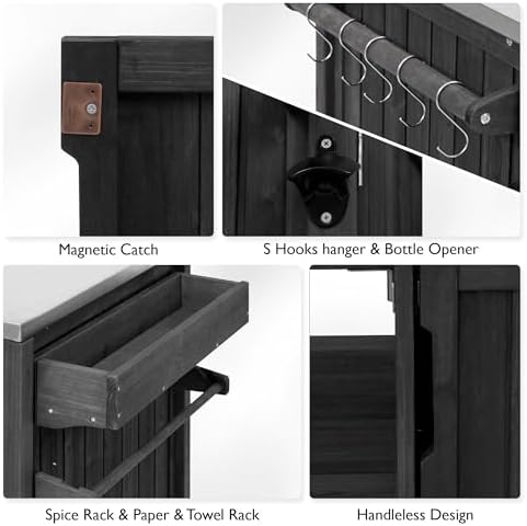 JIJIWANG 66.5" Outdoor Kitchen Island with Drawer and Stainless Top, Black - Image 6