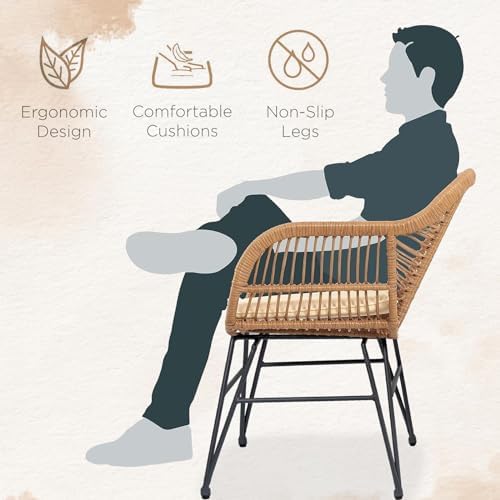 3 Piece Outdoor Wicker Furniture Bistro Set, Rattan Chairs Conversation Sets Wicker Patio Furniture for Balcony Poolside Backyard, Beige - Image 4