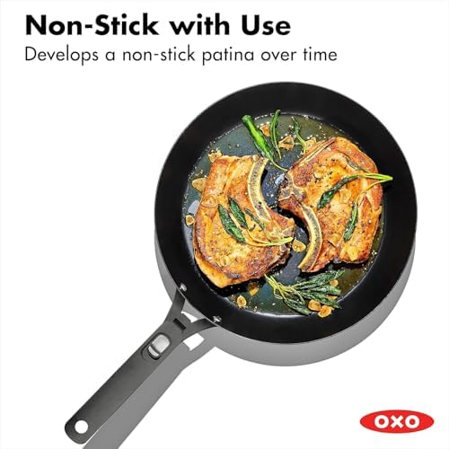 OXO Outdoor Pre-Seasoned Carbon Steel 12" Frying Pan Skillet, Detachable Handle for Easy Storage, Indoor Use, Nonstick with Use, Induction Suitable,Oven & Broiler Safe,Browning, Grill,Sear,Saute,Black - Image 4