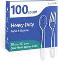 SACATR 100 Count Clear Plastic Silverware Heavy Duty -50 Forks, 50 Spoons by SACATR
