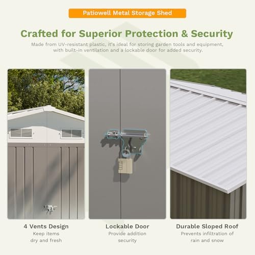 Patiowell 10x12 FT Metal Outdoor Storage Shed, Gray - Image 3