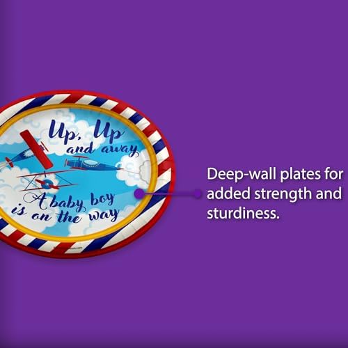 Up Up and Away Airplane Baby Shower - 32 Piece Disposable Party Supplies - Baby Shower Decorations - Round Party Plates - Large 9" Paper Plates In Bulk - Image 3