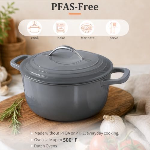 Winado 5 Qt Enameled Cast Iron Dutch Oven Pot with Lid, Black‑Gray Ombre - Image 5