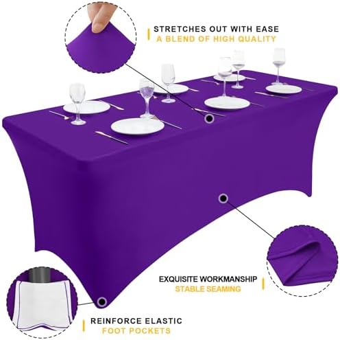 Smiry 5 Pack Spandex Table Cloth 6FT, Elastic Fitted Purple Tablecloth - Image 2