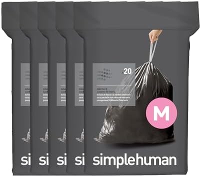 simplehuman Code M 100 Count Odorsorb® Custom Fit Liners, Drawstring Odor Absorbing Trash Bags, One-by-One Mess-Free Dispense, Extra Thick & Double Seamed, 50% PCR Plastic, 40-45 Liter / 11-12 Gallon by Unknown