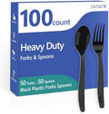 SACATR 100 Count Black Plastic Silverware Heavy Duty -Forks, Spoons by SACATR