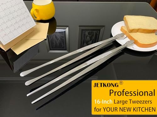 JETKONG 2 Pcs 16-Inch Kitchen Tweezers Extra Long Tweezer Tongs, Heavy Duty Stainless Steel Cooking Tweezers (Silver) - Image 4