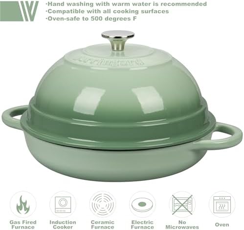 VORRINGARD Cast Iron Enameled Dutch Oven Pot with Lid for Bread Baking, Bread Oven, 6 Quart, Green - Image 3