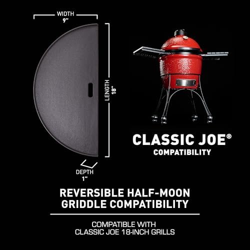 Kamado Joe Half-Moon Cast Iron Reversible Flat-Top Griddle with Smooth and Ribbed Surface for Classic Joe Charcoal Grill and Smokers in Black, Model KJ-HCIGRIDDLE - Image 3