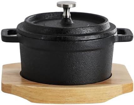 MegaChef Cast Iron 8 Ounce Mini Dutch Oven with Wood Tray, Cookware, Bakeware, Serveware (1 Piece) by Elama