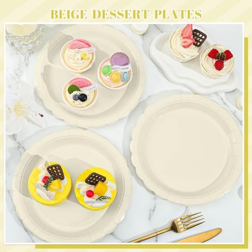 NatNarr 30 Pcs Ivory Paper Plates 9 Inch Disposable Scalloped Cream Plates Cute Beige Wedding Dessert Cake Plate Party Dinner Plate for Engagement, Baby Bridal Shower (Pack of 3) - Image 4