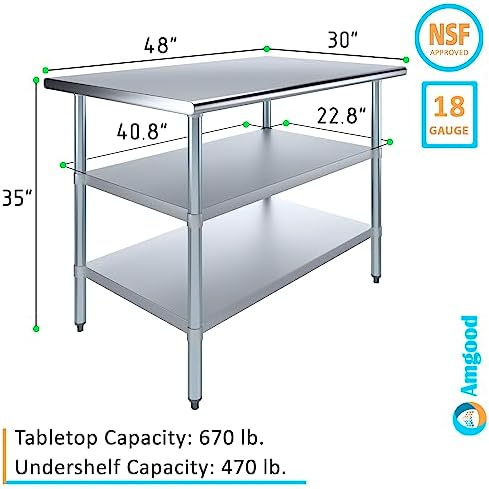 48" x 30" Stainless Steel Work Table with 2 Adjustable Undershelves NSF - Image 2