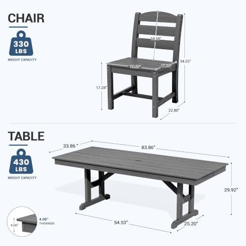 KINGYES Outdoor Armless Dining Chairs Set of 6,HDPE Patio Chairs,Grey - Image 2