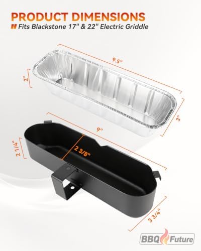 BBQ Future Grease Cup with 10 Pack Aluminum Foil Liners for Blackstone 22 Inch Electric Griddle, Grease Catcher Drip Pan Tray Replacement for 17" & 22" Electric Griddle Models 8001, 8003, 8000, 8005 - Image 2