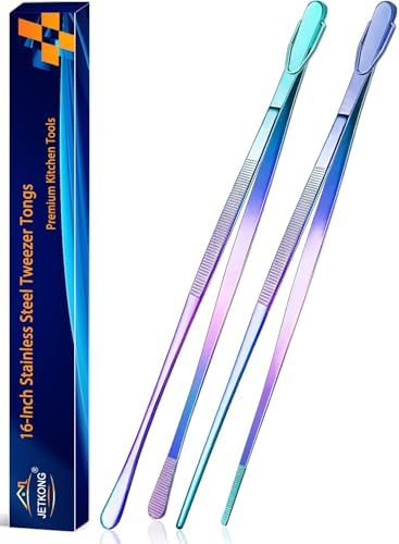 JETKONG 2 Pcs 16-Inch Stainless Steel Fine Tongs Extra Long Chopstick Tongs Long Kitchen Forceps for Cooking (Rainbow) by JETKONG