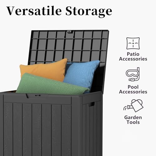 40 Gallon Resin Deck Box, Outdoor Storage Box, Waterproof UV Resistant Lockable，Weatherproof Organizer for Patio Furniture Cushions, Pool Accessories, Garden Tools, Indoor & Outdoor Use, Black - Image 3