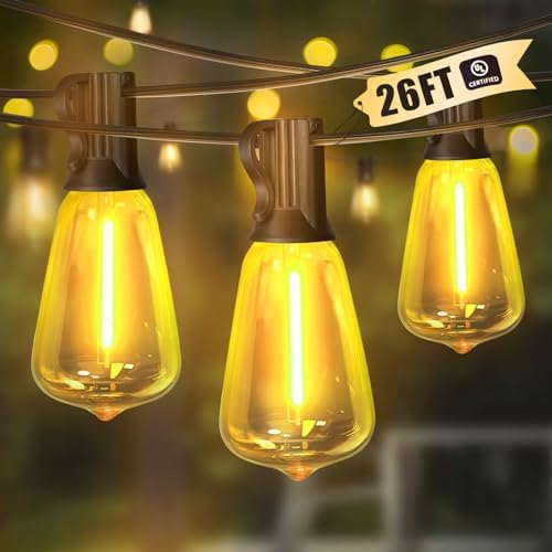 LAMPHOME 2-Pack 26Ft ST38 Outdoor String Lights, Warm Yellow Edison LED Patio Light with 12+1 Shatterproof Bulbs, Waterproof for Bistro Christmas Party Garden Decor by ULL