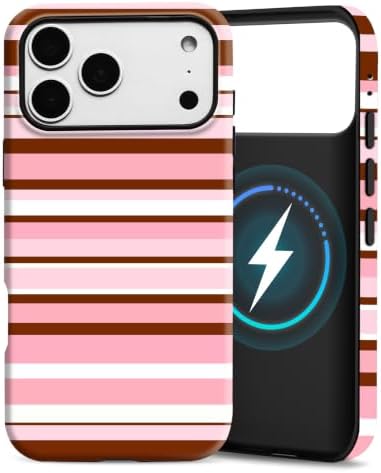 for iPhone 18 Pro Max Case, Magnetic Matte Frosted Dual-Layer Striped Phone Case for Women, Retro Aesthetic Cover Compatible with MagSafe Accessories - Rose Cocoa by YKCZL
