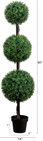 Nearly Natural 5 ft Artificial Triple Ball Boxwood Topiary Tree Floor Plant - Image 2