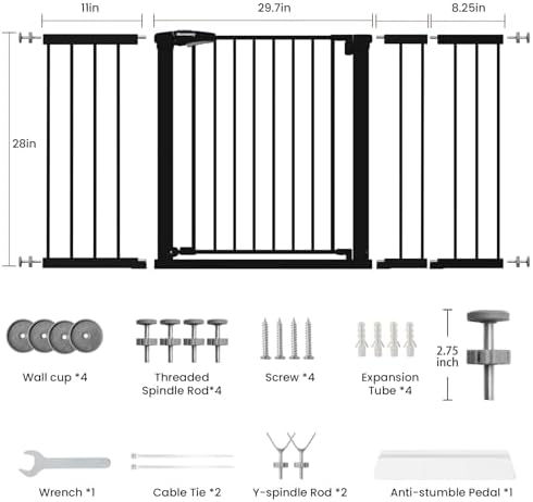 Mumeasy 29.7-57" Extra Wide Baby Gate for Doorways, Auto Close Dog Gate Indoor for Stairs, No-Drill Pressure Mounted Pet Gate with Door, Easy Walk Thru Long&Large Safety Gate for House, Outdoor, Black - Image 2