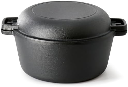 MegaChef 5 Quart Pre-Seasoned 2-in-1 Cast Iron Dutch Oven and Skillet - Image 3