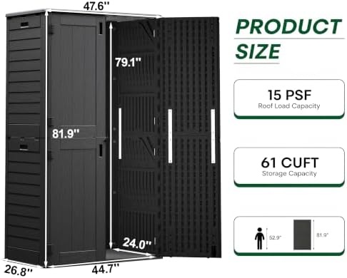 61 Cu.Ft Resin Storage Shed with Metal Shelving Kit & Floor, Black - Image 3