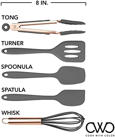 COOK WITH COLOR Silicone Cooking Utensils, Kitchen Utensil Set, Easy to Clean Silicone Kitchen Utensils, Cooking Utensils for Nonstick Cookware, Kitchen Gadgets Set, Mini, Gray - Image 5