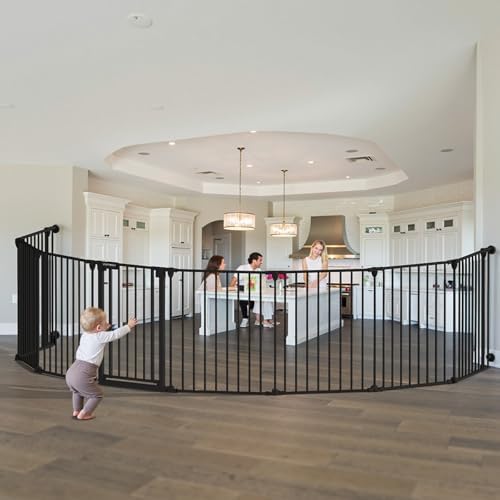 199" Extra Wide Baby Gate, Play Yard Child Safety Gate, Dog Gates with Auto-Close Door, Double Locking System for The House Doorways, Fireplace, Kitchen, 8-Panels, 30" Tall by Mumeasy-FocusonBabyPetSafetyGate