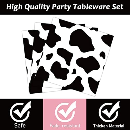 Wiooffen 96 Pcs Cow Print Birthday Party Supplies Farm Animal Cow Print Plates and Napkins Cow Party Tableware Set Cow Themed Party Decoration For 24 Guests - Image 4