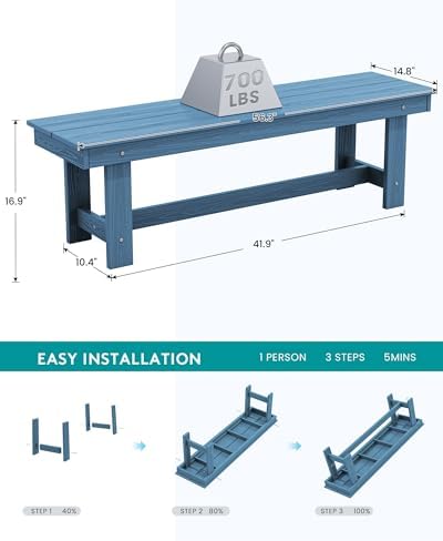 SERWALL Outdoor Dining Set, Patio Dining Set with Bench, Blue - Image 5