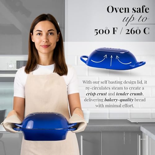 Dutch Oven For Sourdough Bread Baking – Enamelled Cast Iron Bread Loaf Pot – Oven Safe Non Stick Bread Pot – Rectangular, Dark Blue, 24cm x 16cm – by Nuovva - Image 5
