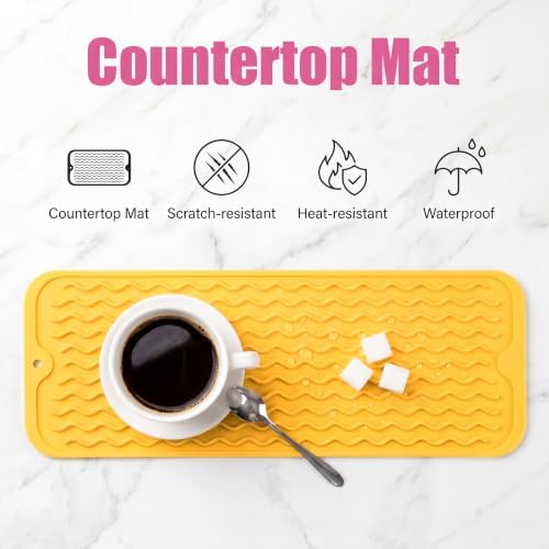 MicoYang Silicone Dish Drying Mat for Multiple Usage,Easy clean,Eco-friendly,Heat-resistant Silicone Mat for Kitchen Counter,Sink,Bar,Bottle,or Cup Yellow M 17 inches x 6 inches - Image 3