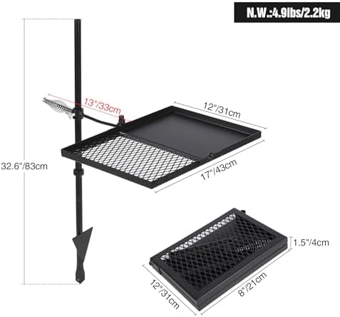 REDCAMP Folding Swivel Campfire Grill, Portable Fire Pit Grill Grate Over Fire Pit, Heavy Duty Steel Grate & Camp Fire Rack with Carrying Bag for Outdoor Camping Cooking - Image 2