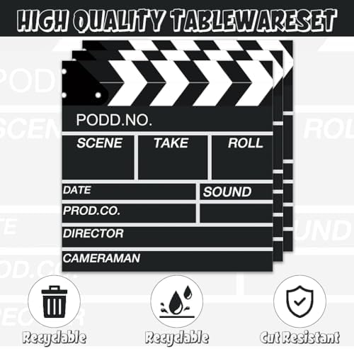 Egami 40pcs Movie Night Party Supplies,include 20 Dessert plate and 20 Napkin,Now Showing Birthday Plate Napkin Set，Used for Bridal Shower Birthday Party Decoration - Image 3