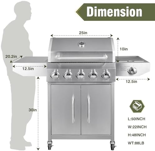 Bestfire 68,000 BTU 5 Burner Propane Gas Grill with Side Burner-Professional-Grade Stainless Steel Outdoor BBQ Grill-647 sq in Cooking Space&Porcelain Cast Iron Grrates-Patio Cart Design for Backyard - Image 2