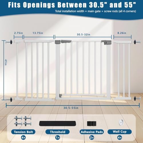 Rgqphantom 41" Tall Safety Pet Gate,Adjustable 29.92"-57.48" Wide(White) - Image 5