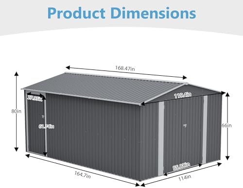 YOPTO 10x14 FT Outdoor Storage Shed,Metal Shed W/Lockable Doors & Floor Frame,Garden Tool House W/Sloped Roof & 4 Air Vents,for Backyard Patio Lawn,Light Gray - Image 3